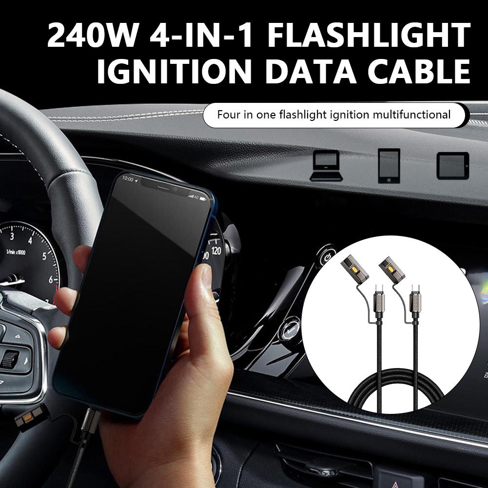 4 In 1 Flashlight Ignition Date Cable Type-C To Type-C Fast Charging Data Transfer Cable With Bright Flashlight Flameless Ignite