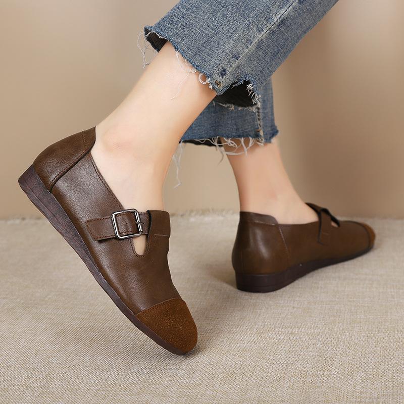 New middle-aged and old mother shoes, women's beef tendon sole, flat bottom, shallow mouth, Doudou shoes, one pedal, lazy women's single shoes
