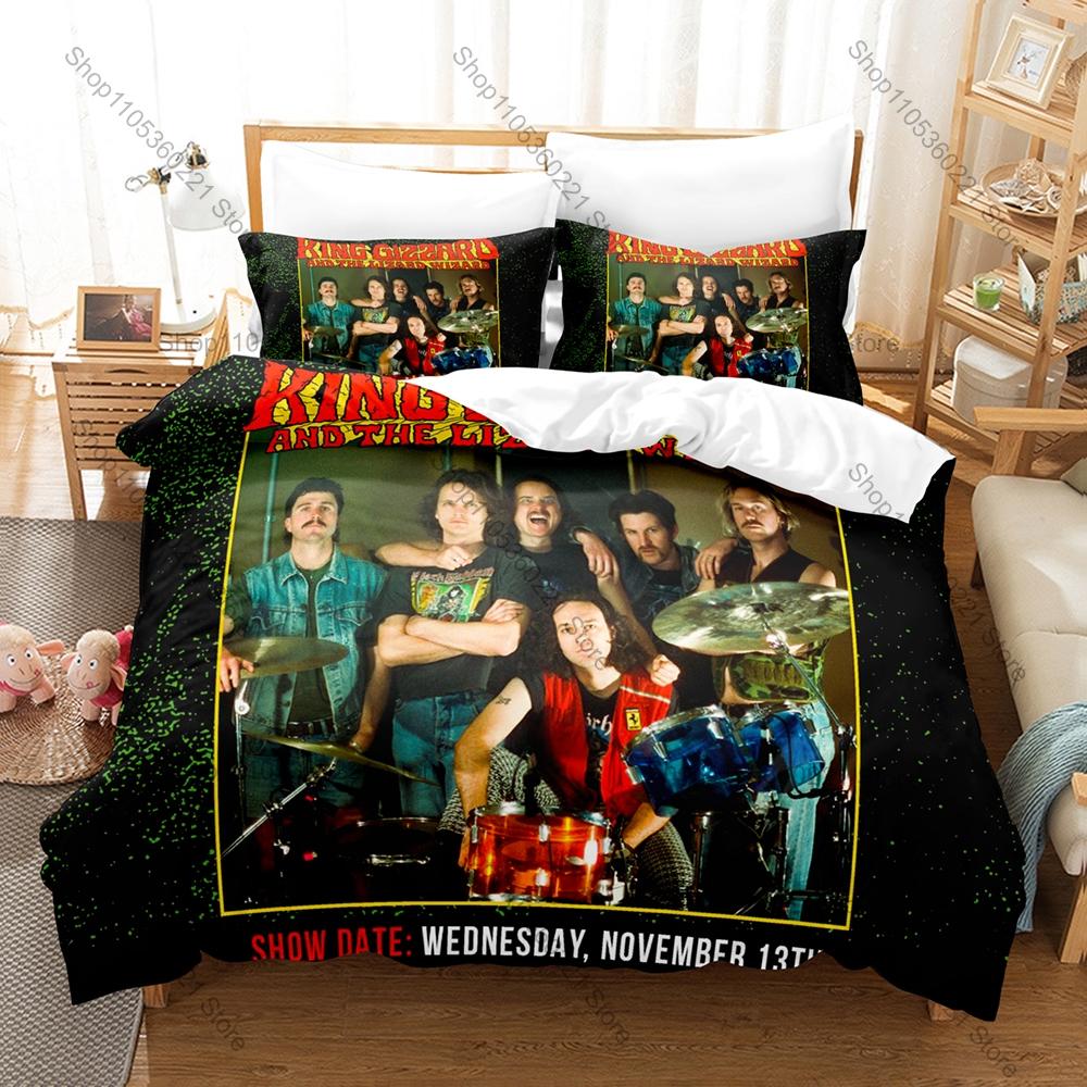 King Gizzard & The Lizard Wizard Bedding Set Duvet Cover + 2 Pillowcases Neo Psychedelic Rock Retro Bedroom Decor