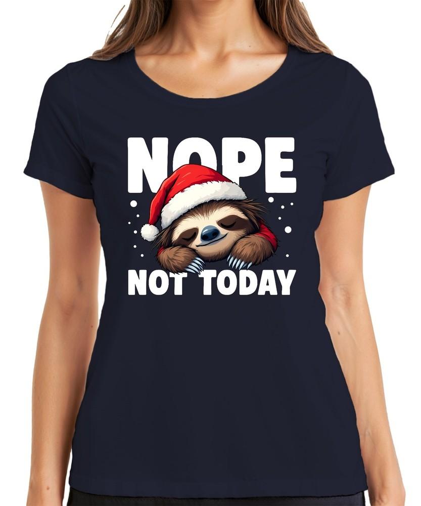 Nope Not Today Sloth Christmas Santa Hat Lazy Cute Ladies Tshirt S