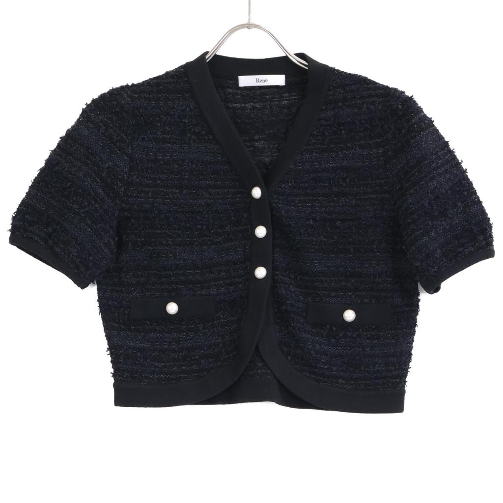 Rene Black Linen Cotton Blend 6222520 Pearl Button Tweet Bolero Cardigan Tops 36 blackUsed