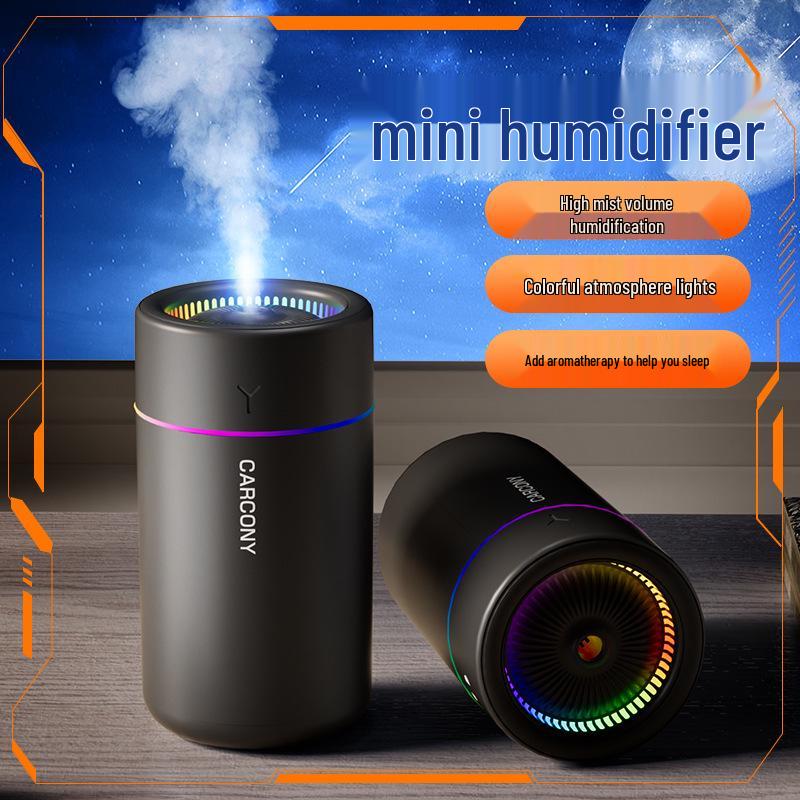 Mini USB Humidifier with Seven-Color Light & Silent Mist for Desktop and Car