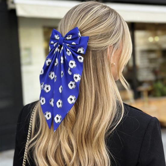 Girl Hairpin Extra Large Ribbon Bowknot Design Back Head Hair Clip Soccer Pattern Spring Hair Pin Party Hair Accessory