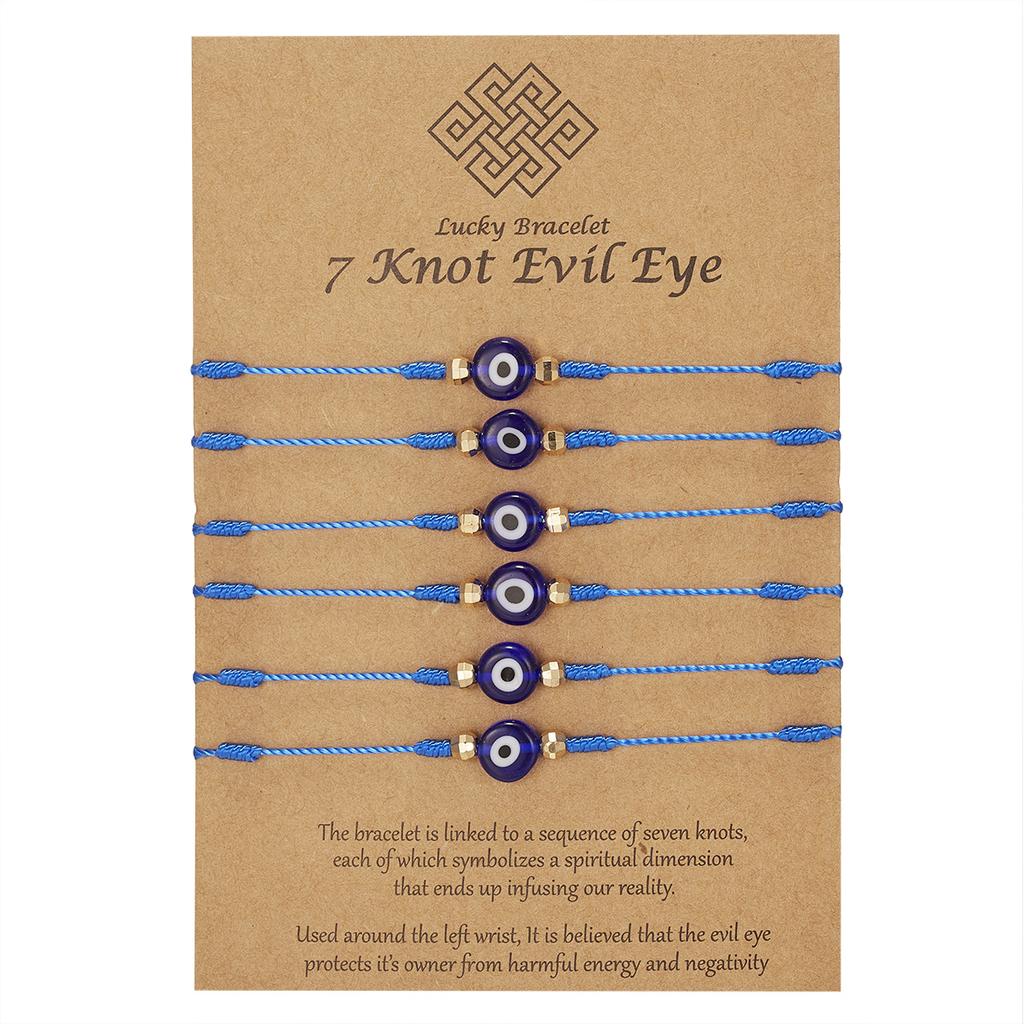 6 pezzi/set Braccialetto Occhio Malvagio Blu Turco per Donne Catena a Corda Intrecciata Fatta a Mano Braccialetto con Perle di Cristallo Gioielli Ingrosso Dropshipping