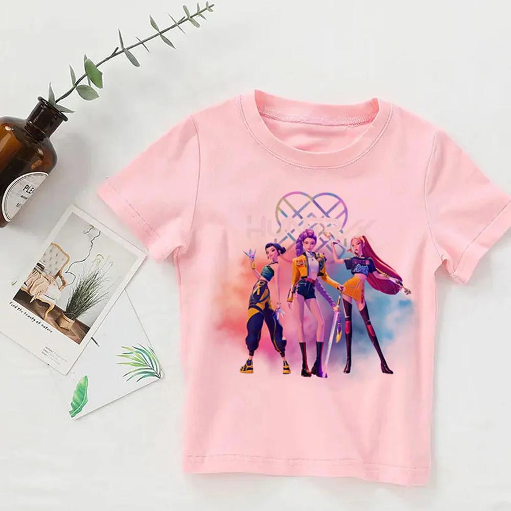 Girl Boy Clothes KPop Devil Hunter Summer T-shirt Cartoon Print Cool T-shirt Children's Harajuku Top