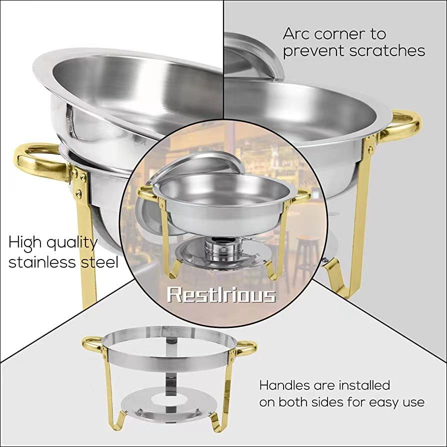 Gold Round Stainless Steel Folding Chafing Dish Set with Folding Frame