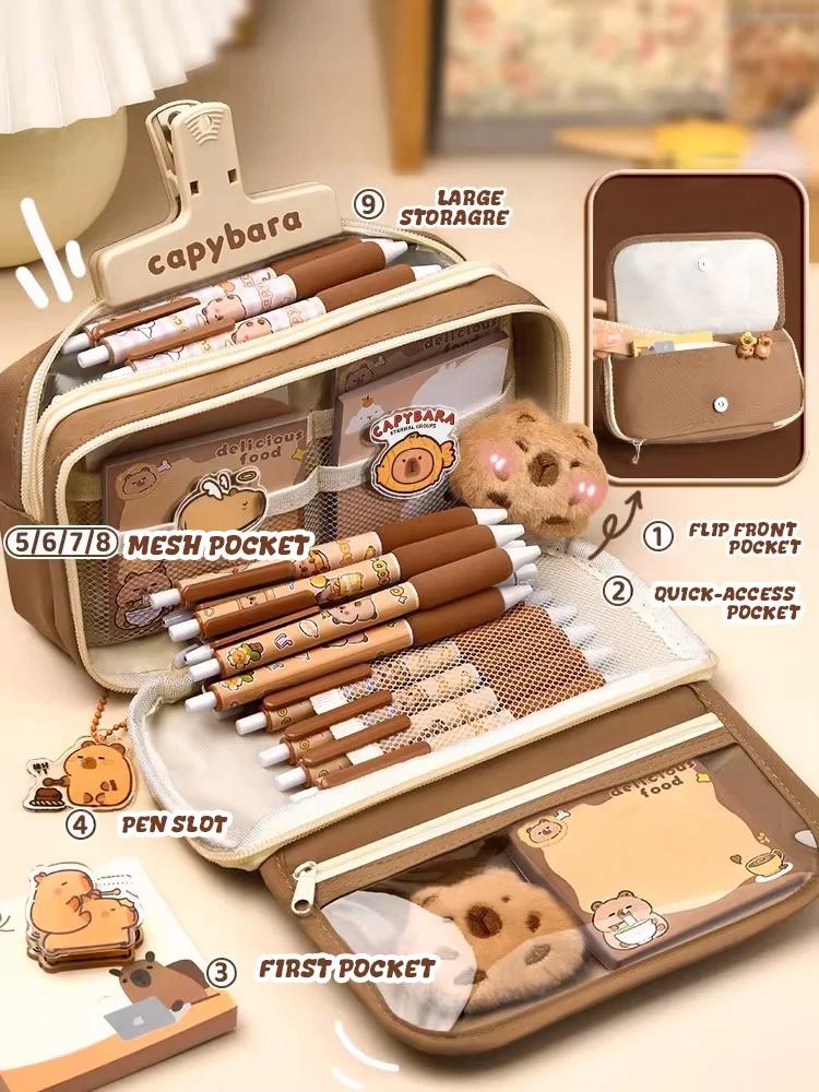 Trousse à Crayons en Tissu Mignonne Kawaii Grande Capacité Fermeture Éclair Animale Sac pour Enfants Garçons Trousse à Stylo Fille Étui Scolaire Fournitures