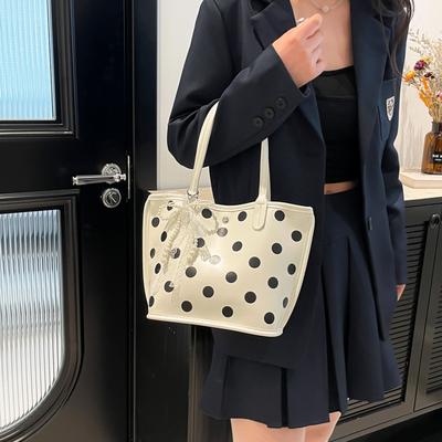 Sac à bandoulière pour femme à pois, nœud doux, mignon, portable, grande capacité, pour les trajets quotidiens, frais et doux