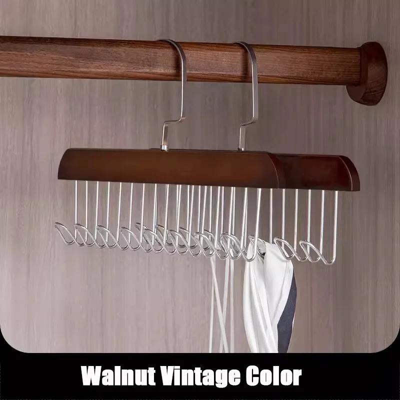 8 Hooks Wooden Belt Storage Hanger Non-Slip Necktie Hat Sling Organizer Home Closet Space Saving Wavy Closet Solid Wood Hooks