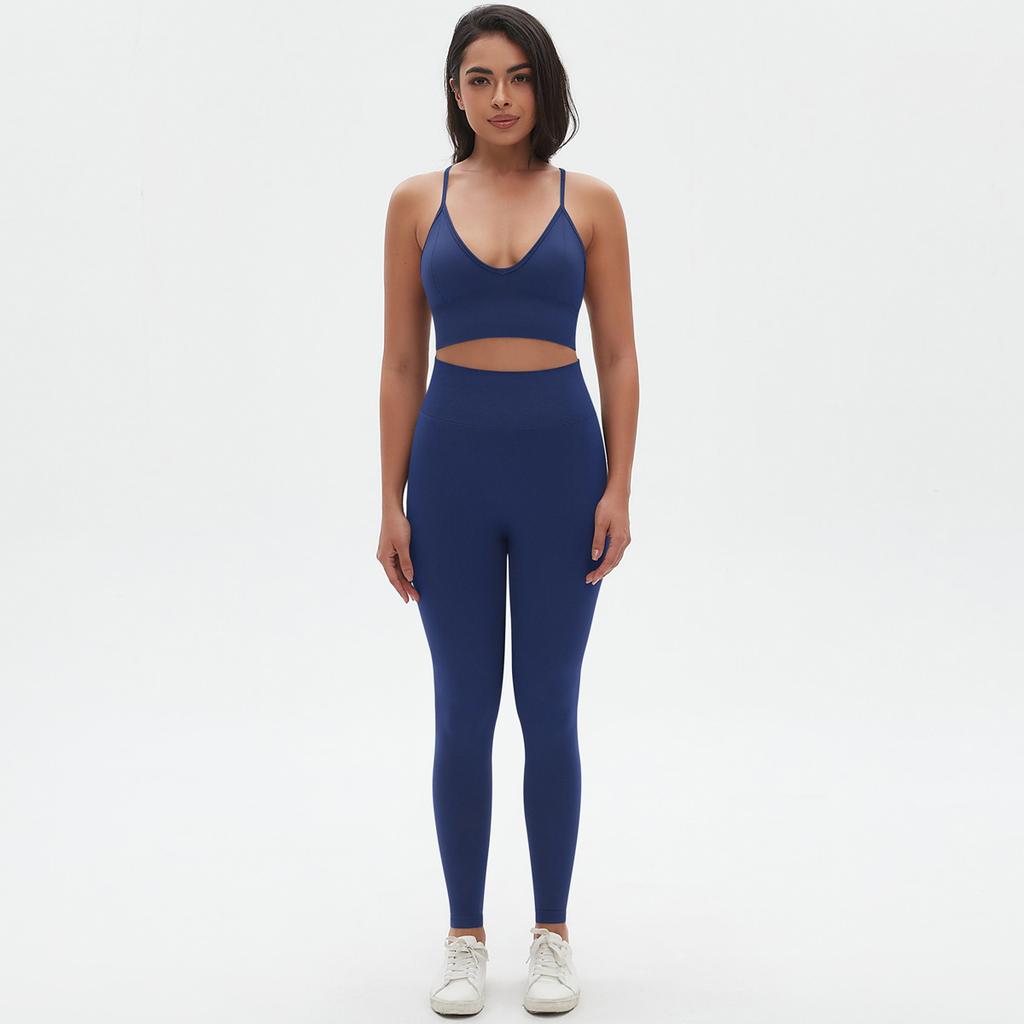 New High Waist And Hip Lifting Tight Pants Set With Strap, Beautiful Back, Sports Bra Set, Fitness Seamless Quick Drying Yoga Two Piece Set, Women'S