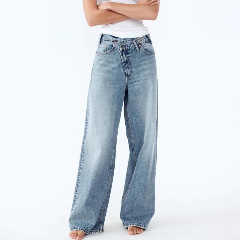 Spring New Women clothes Daily Versatile Personalized Double Placket Pants High Waist Loose Wide Leg Jeans 8197232