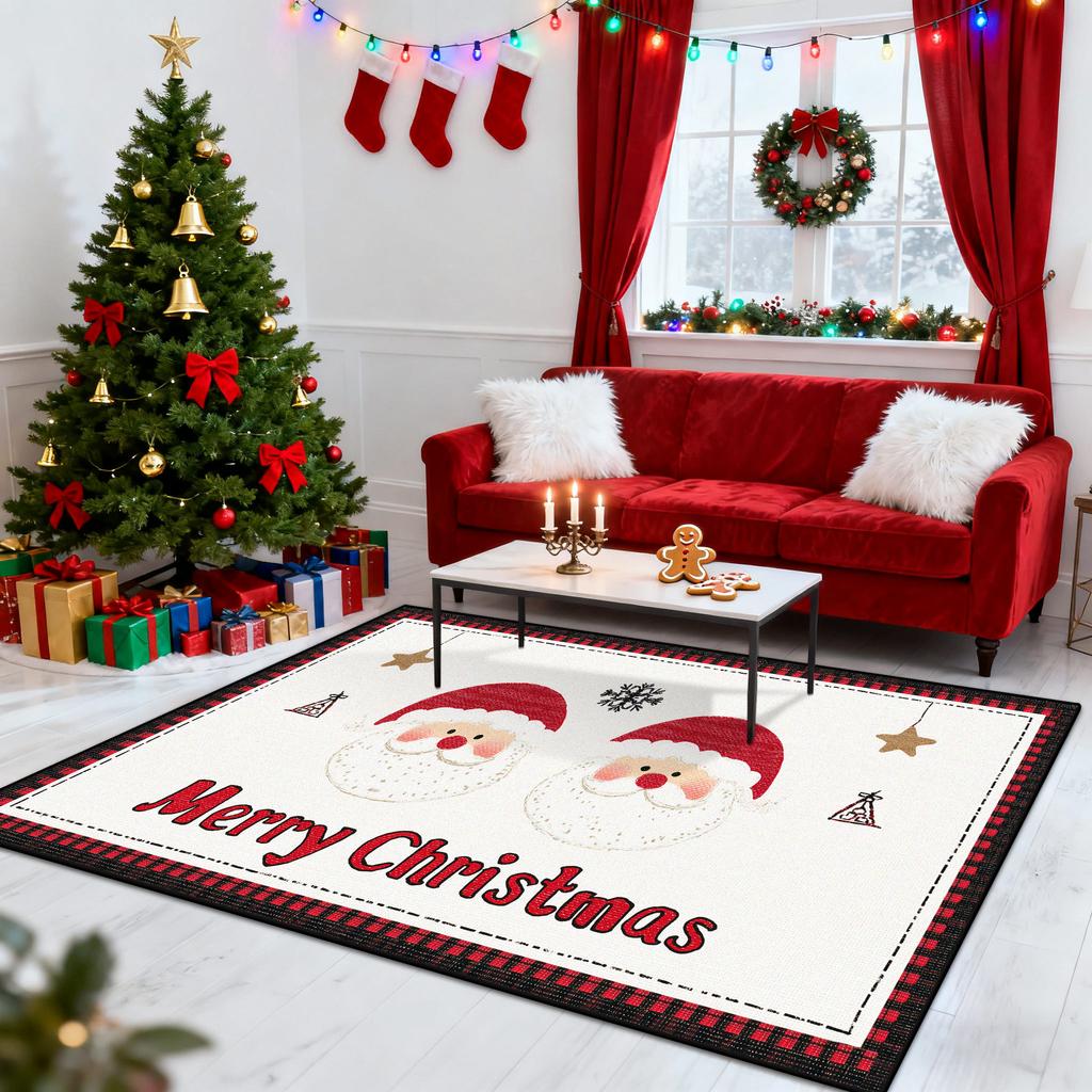 Christmas New Year Large Size Carpets Living Room Decoration Non-slip Sofa Area Rugs for Bedroom Cloakroom Floor Mat Washable