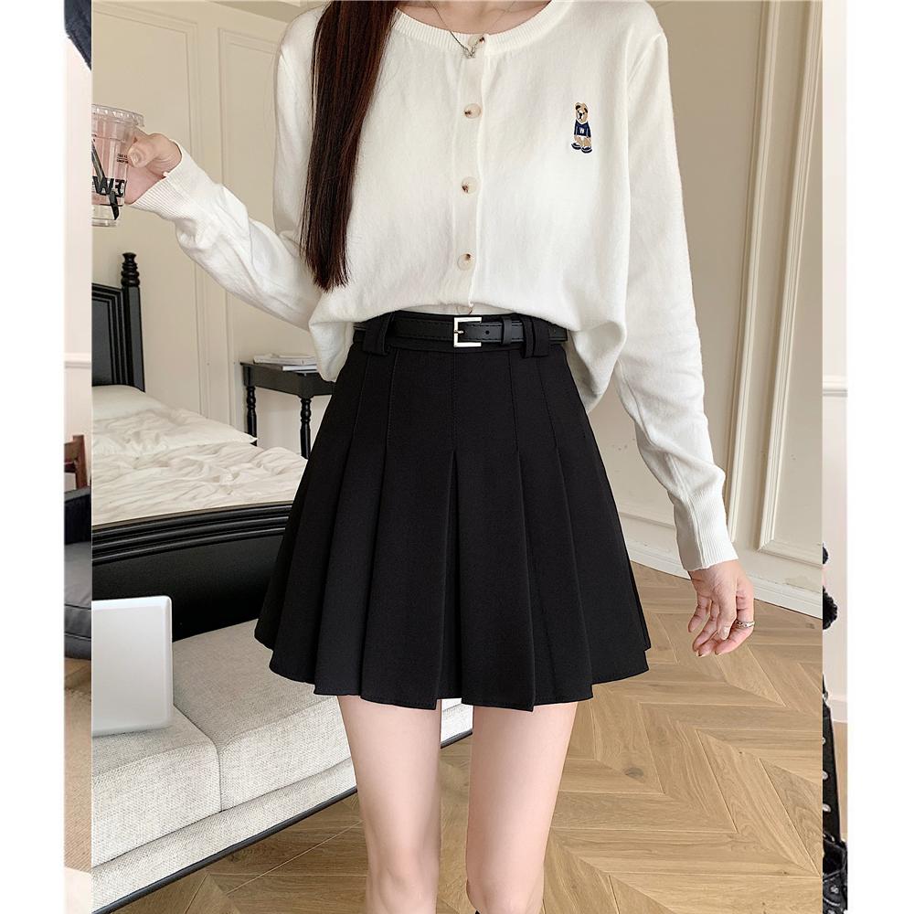 

Модная корейская серая плиссированная юбка в студенческом стиле, женская весна 2024, новая универсальная тонкая юбка трапециевидной формы с высокой талией XL чёрный