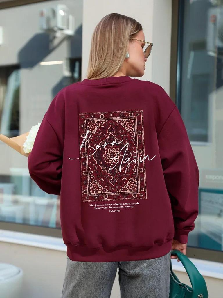 European & American Retro Ins-Style Loose Round Neck Sweatshirt for Women - Autumn/Winter Fashion.