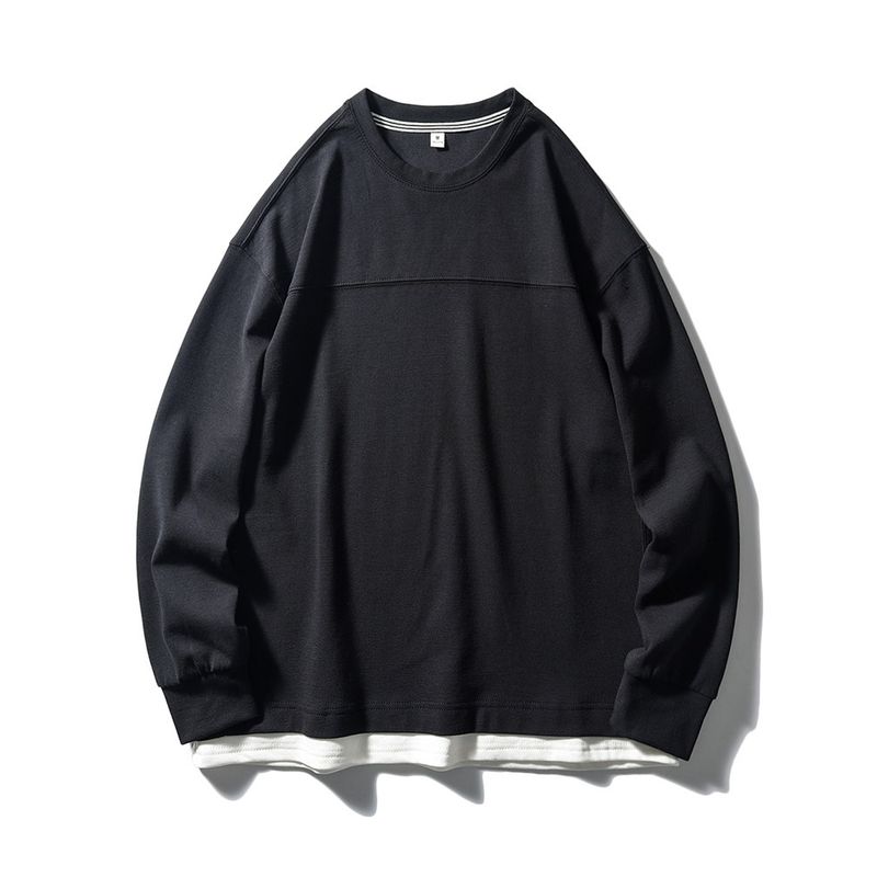 Pure Cotton Fake Two-Piece Sweatshirt for Men 2024 New Spring and Autumn Style American Retro Top Export Casual Jacket