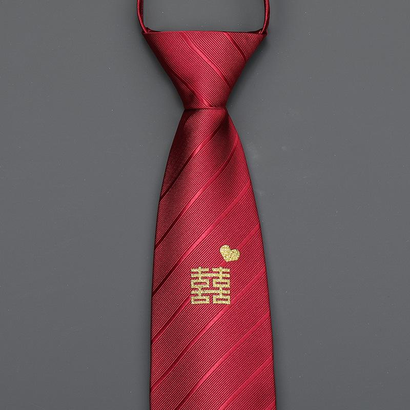 Burgundy Zip-Up Tie Men And Women Formal Wear Business Groom Best Man Wedding Korean Version No Striped Tie