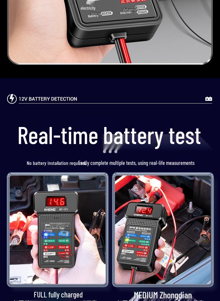 ANENG 12V Battery Tester for Cars, EVs, and Motorcycles - Models BT171/BT172