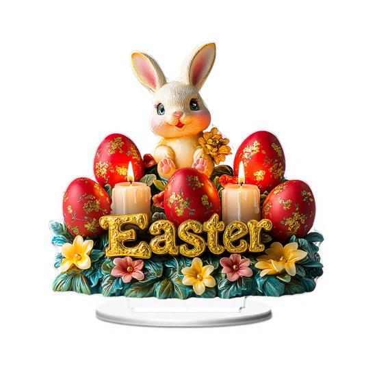 

Easter Table Sign 2D Flat Tiered Tray Ornaments Spring Indoor Acrylic Bunny Egg Tabletop Centerpiece C