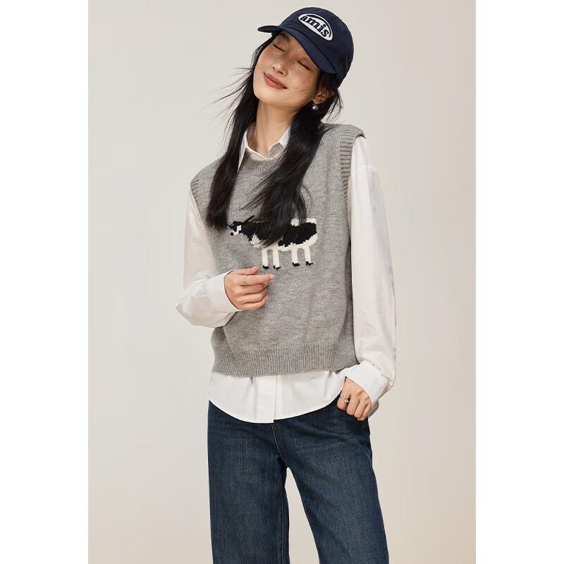 VICTORIA&VERA Women's Cartoon Cow Jacquard Vest