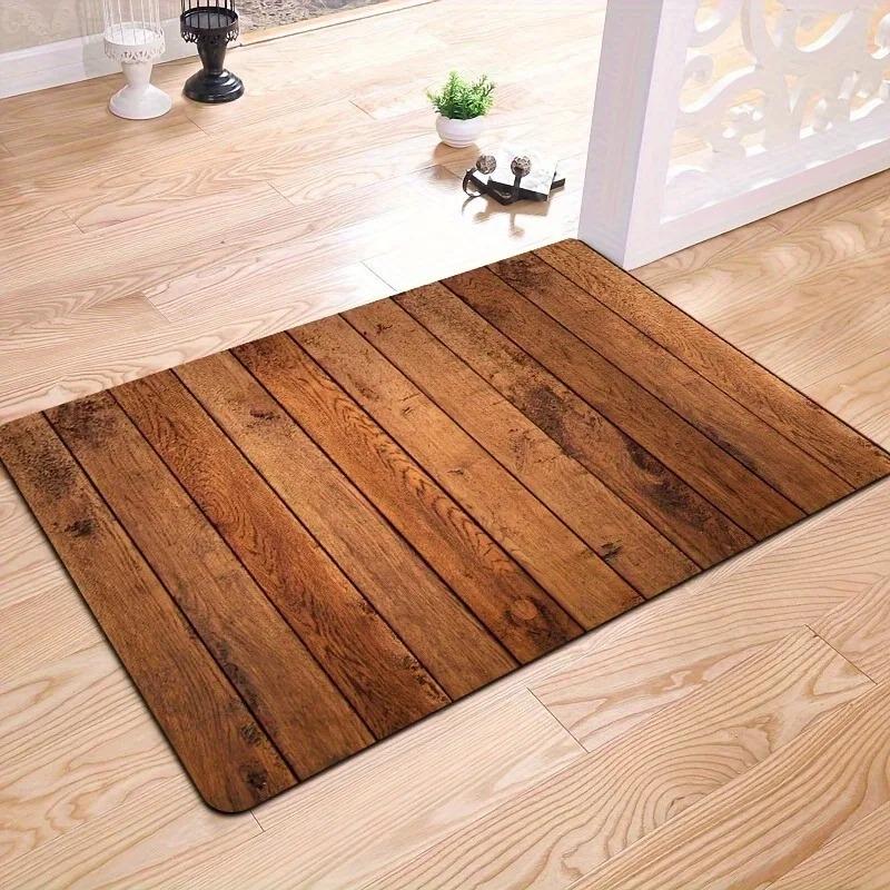 1PC Wooden Pattern Kitchen Rugs Non-Slip Home Door Mats Pop Design Bathroom Rug Bath Mat Carpet for Home Sink Laundry Decor
