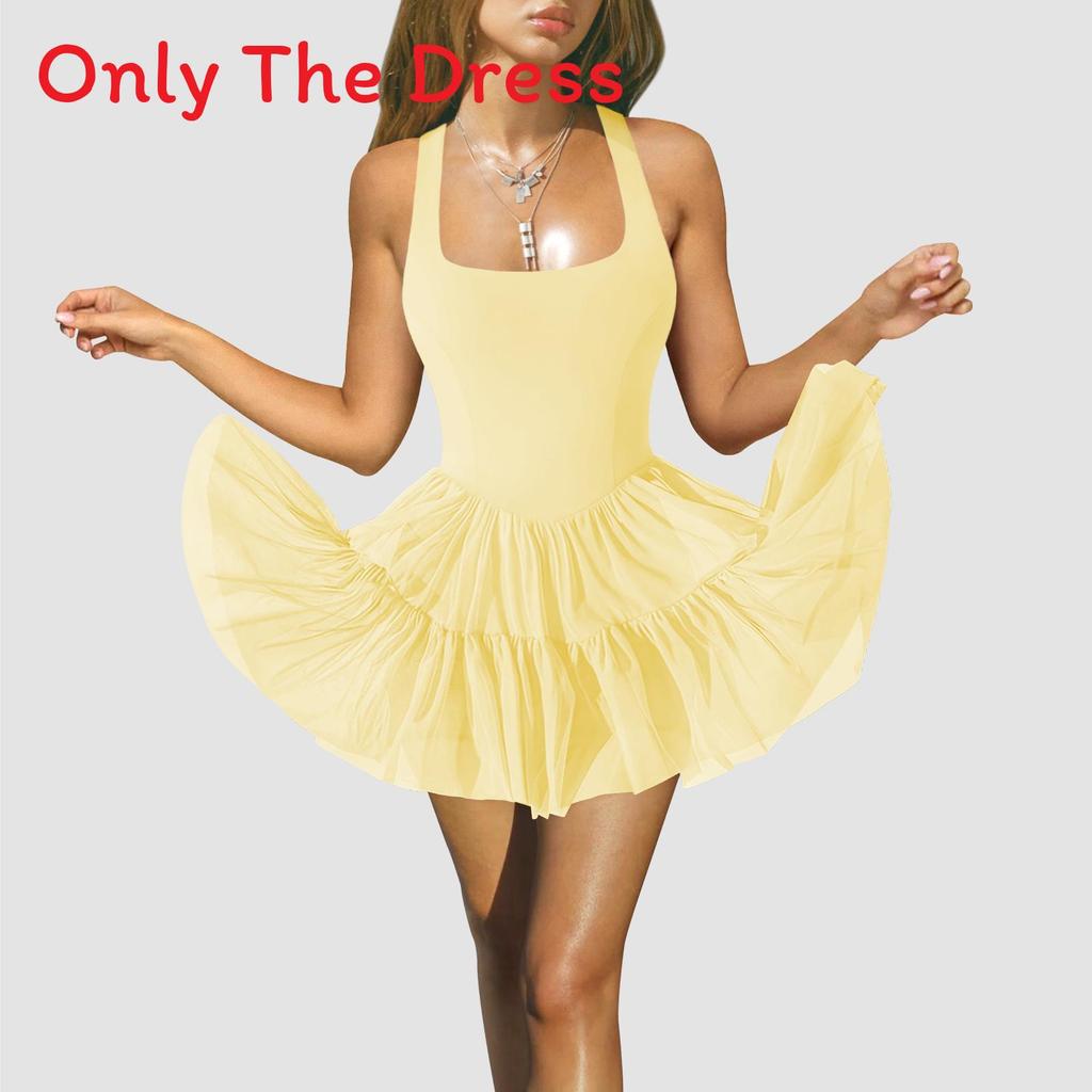 Yellow Summer Girls Knit Fabric Sleeveless Dress With U Neckline For Casual And Party Wear