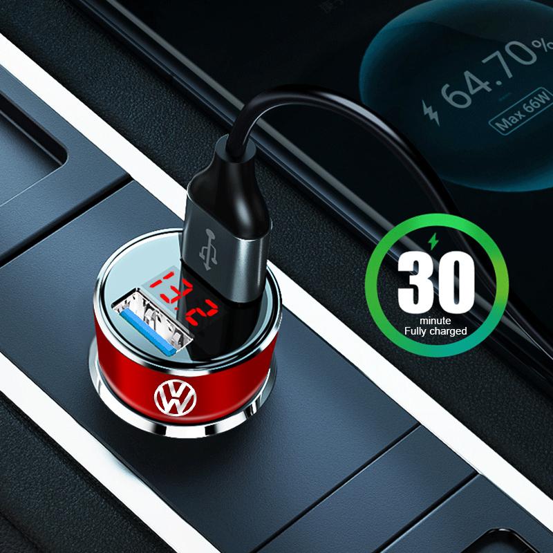 Car Charger 2 USB Ports Fast Charging Digital Display Car Accessories For Volkswagen Touran Golf-4 5 6 7 Passat Polo MK4 Bora Altea Alhambra