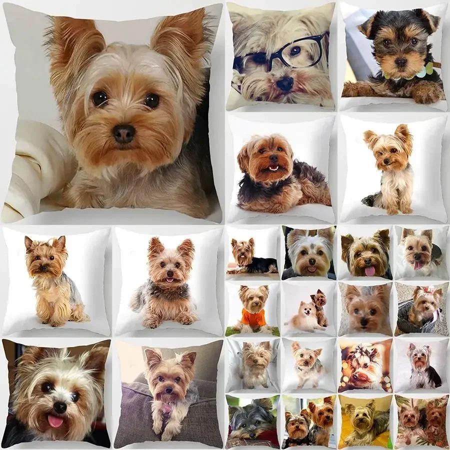 Cute Dog Print Pillowcase Bedroom Sofa Waist Cushion Cover Yorkshire Bichon Yorkshire Decoration Car Decorative Cushion