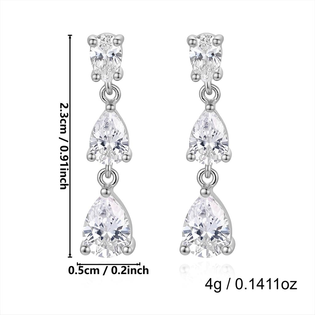 Exquisite Crystal Waterdrop Cubic Zirconia Earrings for Women Silver Color Inlaid Zircon Dangle Earrings Party Versatile Jewelry
