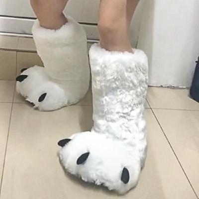 Pantoufles plateforme blanches neige mode hiver chaudes chaussures en fourrure designer patte d'ours maison cadeau pantoufles pour femme et mari