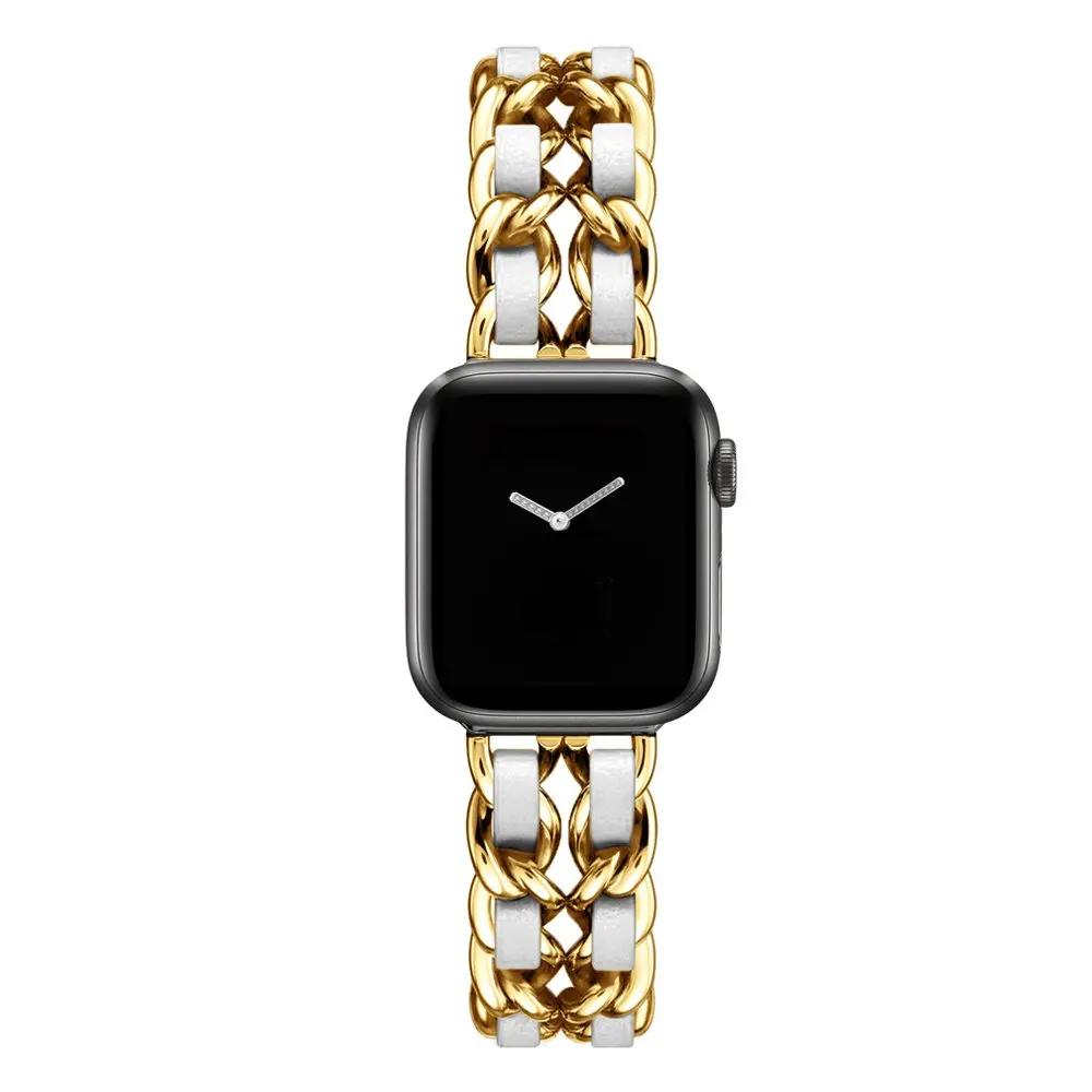 Women Gold Wristband for Apple Watch Band 11 10 46mm 9 8 Ultra 3 49mm SE 6 41 45mm 38/42mm 44 40mm Strap Metal Leather Bracelet
