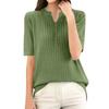 Módní pletený svetr s krátkým rukávem, výstřihem do V, slim-fit základní košile s krátkým rukávem pro ženy