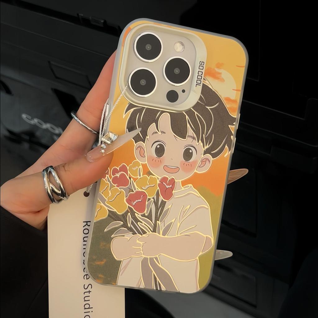 Flower Picking Boy iPhone 13 Pro Max Phone Case 15 Plus Drop Protection Applicable To iPhone 14 Hard 12 Couple XS/7
