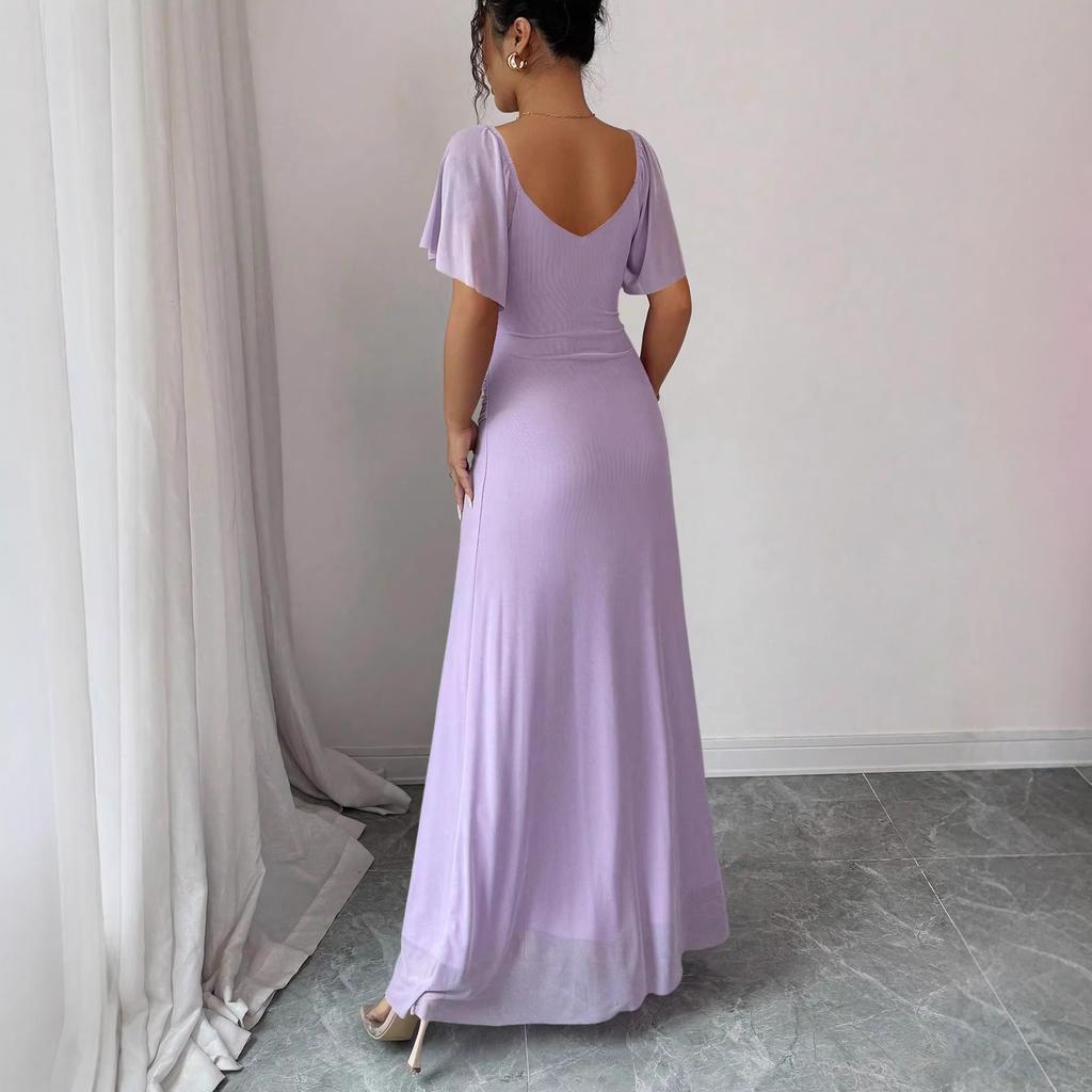 2026 Cross-border Europe, America, Amazon's New V-neck Cross-waist Fishtail Skirt, Flying Sleeve Pleated Temperament Hip Skirt