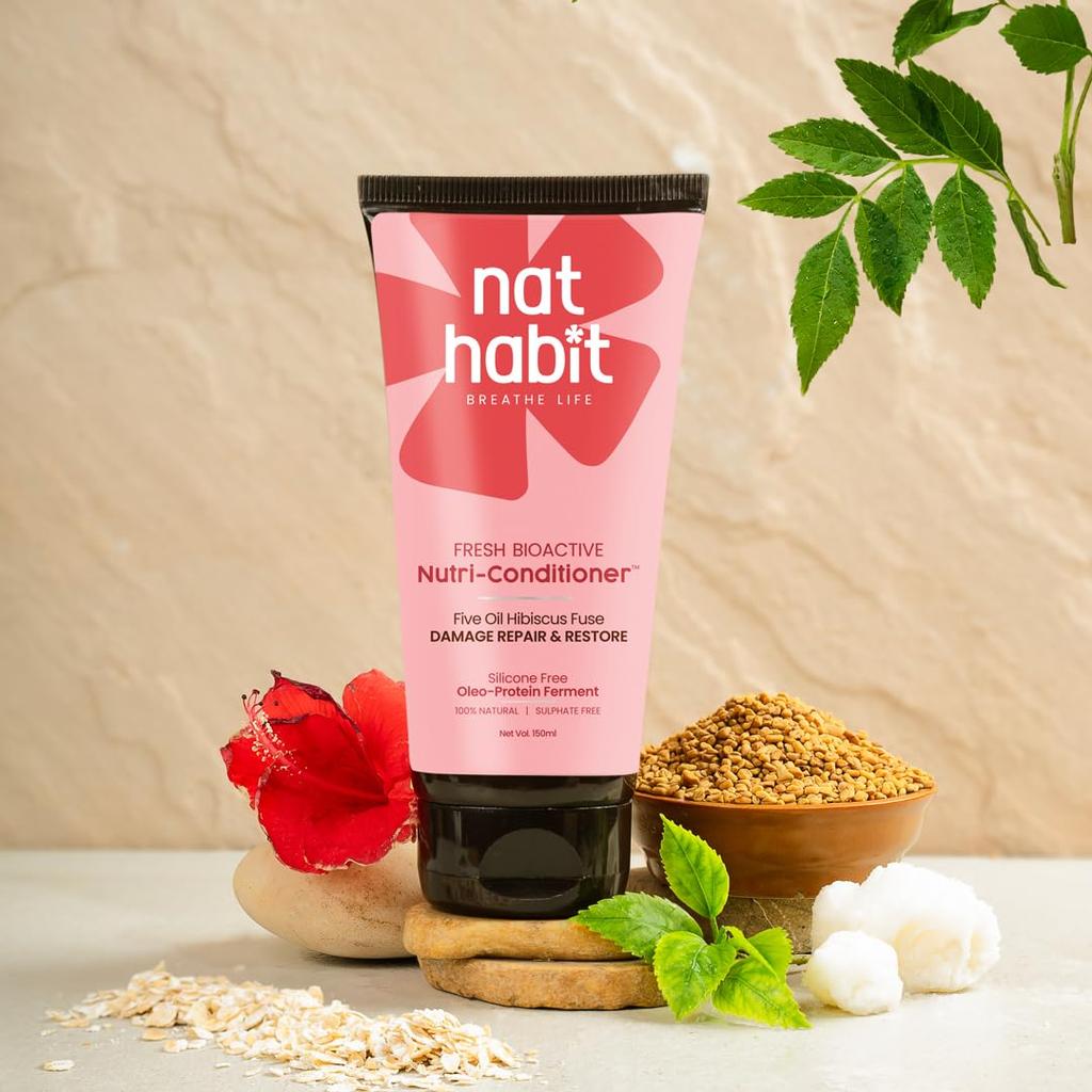 Nat Habit Hibiscus Navdha Shampoo 250ML Conditioner 150ML Combo For Dry Frizzy Hair With Natural Ayurvedic Oils For Thick Shiny Hair