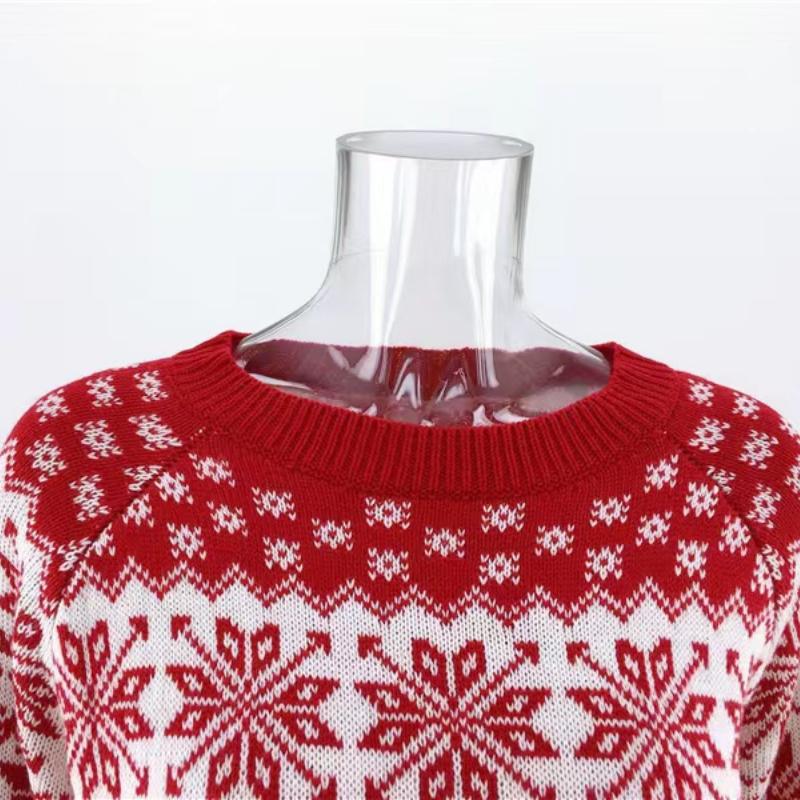 IHUASU Women's Snowflake Knit Loose Christmas Long Sleeve Pullover O-Neck Knitted Sweater
