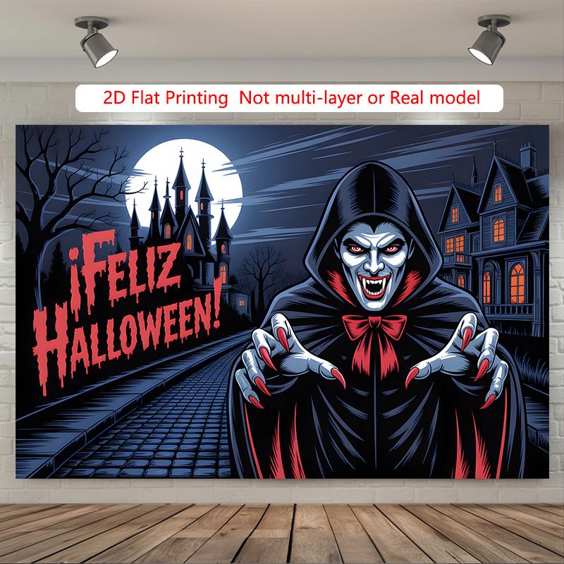 Party Backdrop Halloween Castle Flat Gothic Vampire Spooky Hanging Parties Round Photo Booth Decor Party Decor