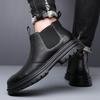 FashionAutumn New Fashion Square-Toe Men's Leather Shoes Business Oxford Man Formal Dress Shoes Black Derby Shoes Metal Decoration Warm