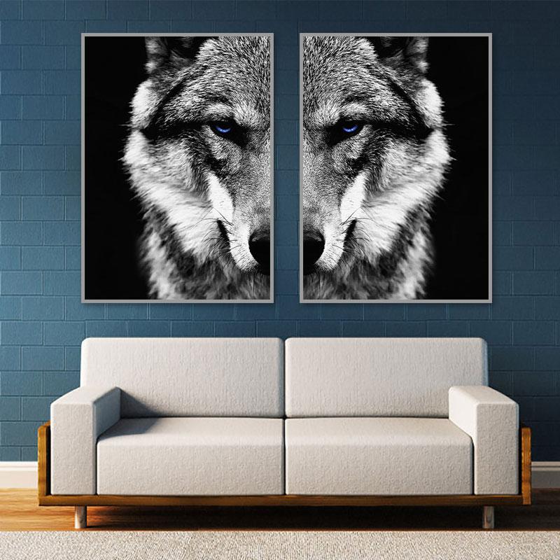 Black White Wolf Head HD Print Canvas Painting Modern Animals Wall Art Poster Prints Cool Wolf Pictures for Living Room Decor