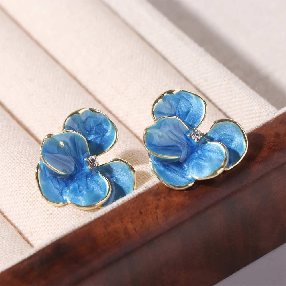 Rhinestone 3D Petal Flower  Earrings Luxury Five Petals Earrings Flower Stud Earrings  Party