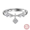 Effie Queen 925 Sterling Silver Zirconia Pendant Open Rings Wedding Tassel Chain Promise Ring Finger Band Fashion Jewelry Gift