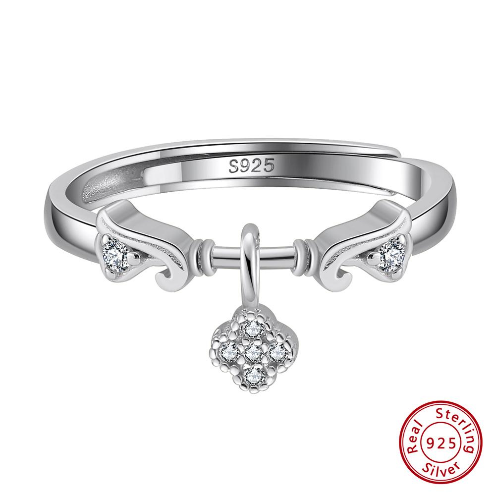 Effie Queen 925 Sterling Silver Zirconia Pendant Open Rings Wedding Tassel Chain Promise Ring Finger Band Fashion Jewelry Gift