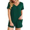 2 Pcs/Set Women Summer Pajamas Suit V Neck Short Sleeve Sleepwear Set Homewear Top Shorts Set Loose Shorts Set Casual Sport Outfit