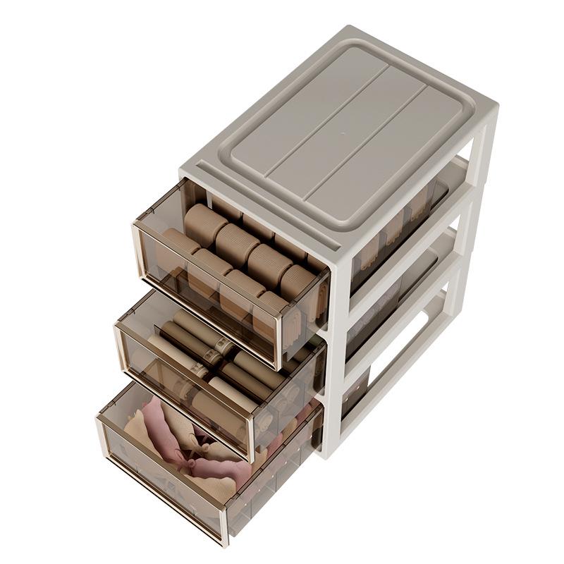 Transparent Plastic Underwear and Socks Drawer Organizer for Bedroom Wardrobe - Three-in-One Pull-Out Storage Box