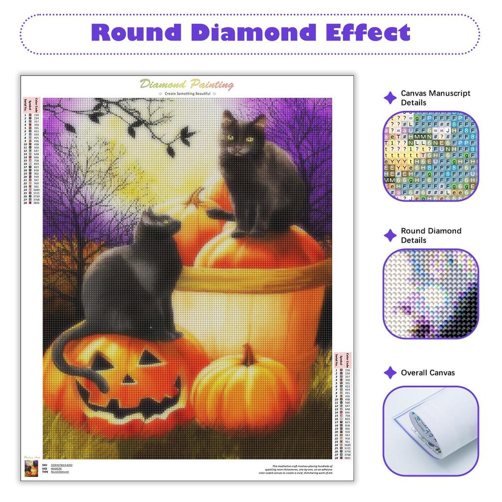 5D DIY Diamond Painting Pumpkin Cat Full Round Embroidery Halloween Mosaic Creative Hobbies Decoration For Home 30x40cm/12x16inch