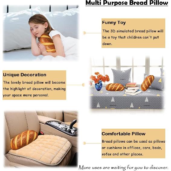 zhidiloveyou Bread Pillow Funny Stuffed Bread Shaped Pillow Toy Gift for Kids Adults, 15.7 in
