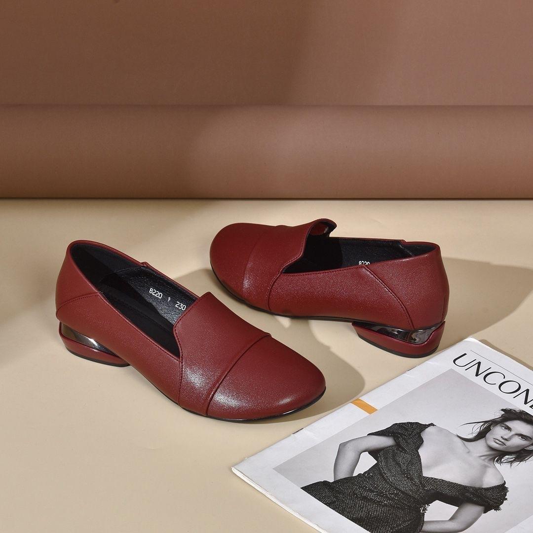 

Осень простой темперамент низкий каблук круглый носок балетки женская рабочая обувь мягкая кожа мелкий вырез маленькие одинарные туфли женская обувь на четыре сезона 41 бордовый