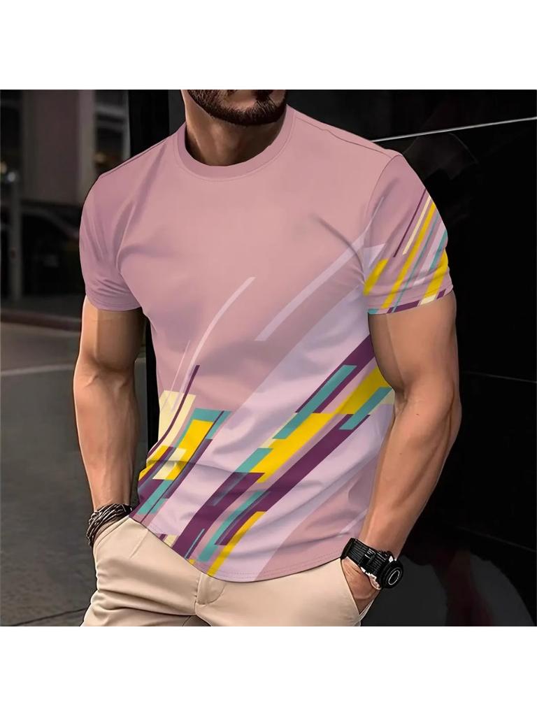 Casual Striped 3D Printed T Shirt For Mens Short Sleeve Tops Oversized T-Shirts O-Neck Pullover Street Men's Shirts Tee Summer Apparel