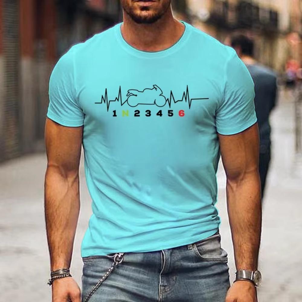 Casual Men's T-Shirt Heartbeat Motorcycle Gear Shift One Up Five Down Biker Print T-Shirt Tops Men's Clothing Oversized T-Shirt