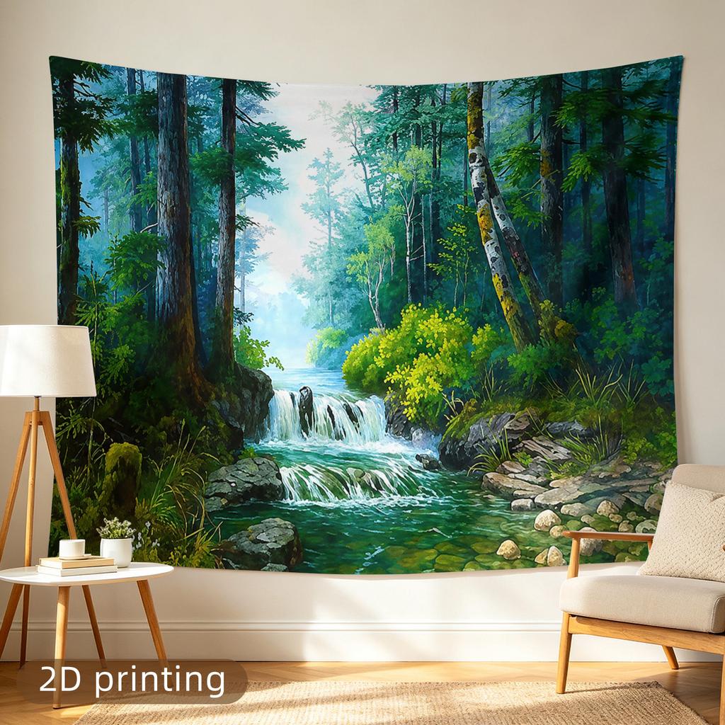 Large Nature Tapestry Wall Hanging Woodland Waterfall Forest Landscape Mural Art Decor Poster Picture for Bedroom Bathroom Livin