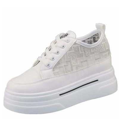 Fashion White Shoes Women's 2024 Summer New Mesh Breathable Women's Shoes Inner Height Increase 8cm Thick Bottom Casual Mesh Sneakers